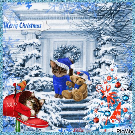 Merry Christmas. Blue. Kittens - Free animated GIF - PicMix