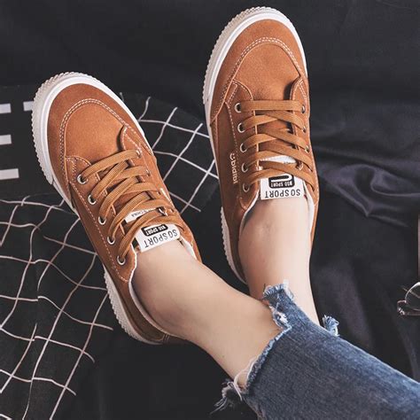 Women Casual Shoes Brown Sneakers for Female Lace Up Classic Design ...