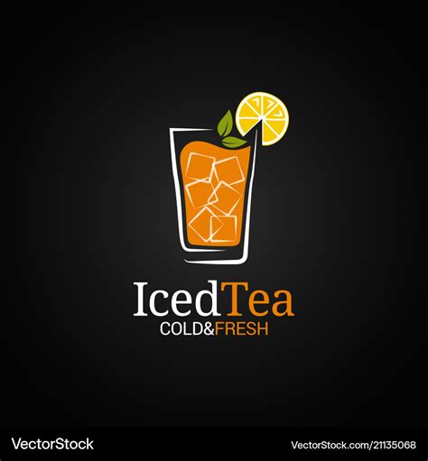 Ice tea glass logo cold iced tea on black Vector Image