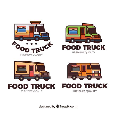 Colorful pack of hand drawn food truck logos Vector | Free Download