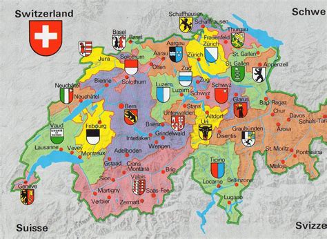 Switzerland map with tourist attractions - Map of switzerland with ...