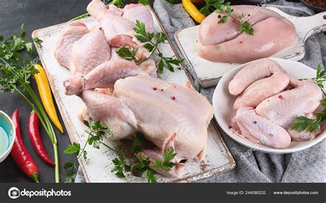 Different Types Raw Chicken Meat Black Background Healthy Diet Eating ...