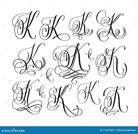 Calligraphy Lettering Script Font K Set, Hand Written Stock Vector ...