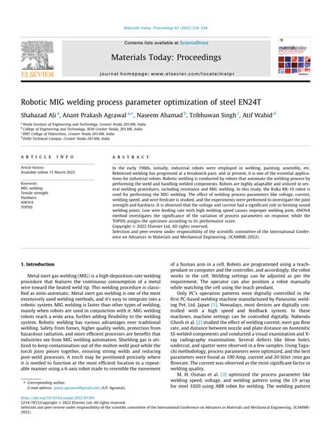 (PDF) Robotic MIG welding process parameter optimization of steel EN24T