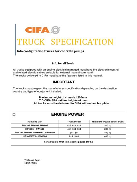 Trucks Specifications - Truck Mounted Pumps - EnG | PDF | Truck ...