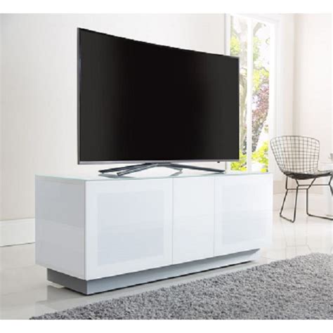 Elements Glass TV Stand With 2 Glass Doors In White | Furniture in Fashion