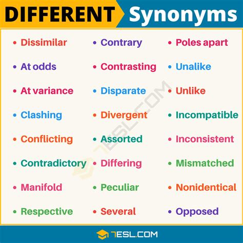 DIFFERENT Synonym: List of 25 Useful Synonyms for Different - 7 E S L ...