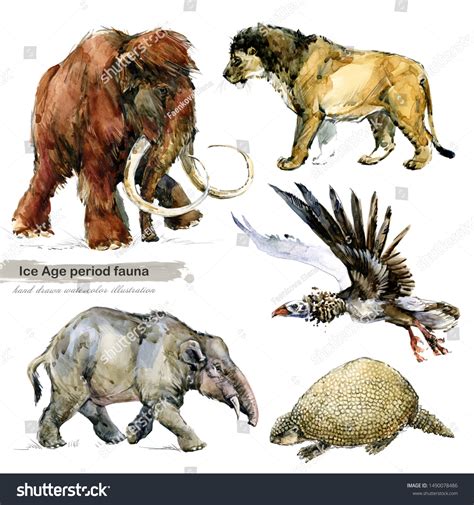 Ice Age Period Fauna Prehistoric Animals Stock Illustration 1490078486 ...