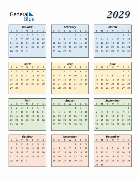 Free 2029 Calendars in PDF, Word, Excel