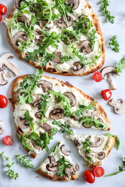 Mushroom Arugula Flatbread Pizza - Simply Home Cooked