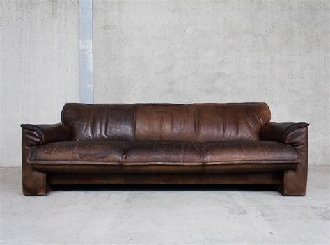 Patinated Brown Vintage Leather Sofa by Leolux | #93531