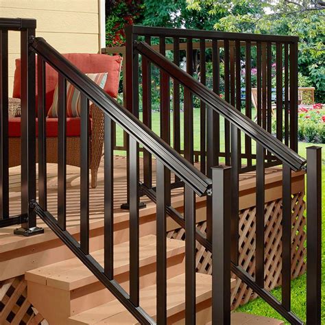 ALUMINUM STAIR HAND AND BASE RAIL 6 Ft Black Durable Deck Porch Balcony ...