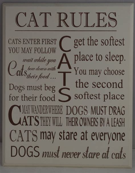 Plaque Cat Rules Wooden Sign Plaque Cream Cat Lovers Gift Ex