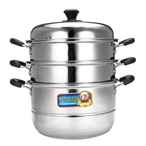 28/32cm 3 Tier Stainless Steel Steamer Cookware Steam Pot Set Kitchen ...