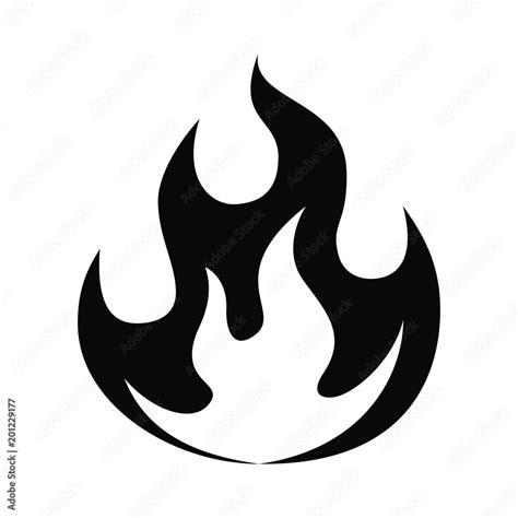 Fire flame symbol. Black icon isolated on white background. Fire flame ...