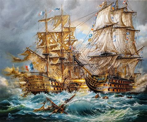 BATTLE of TRAFALGAR Original Oil Painting on Canvas Sea - Etsy Norway ...