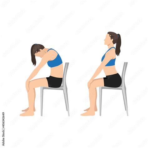 Woman doing Yoga. chair cat cow stretch exercise. Flat vector ...