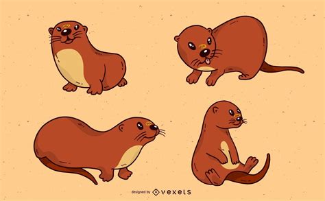 Cute River Otter Cartoon Set Vector Download