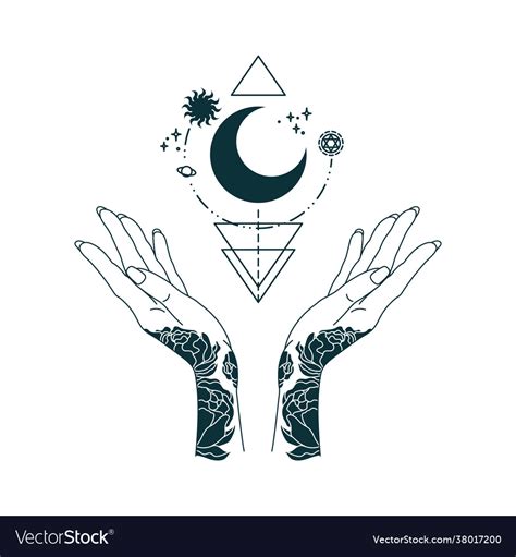 Mystical witch hands outline mystery tattoo Vector Image