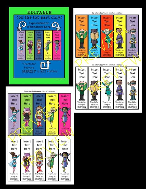 Superhero Editable Bookmarks