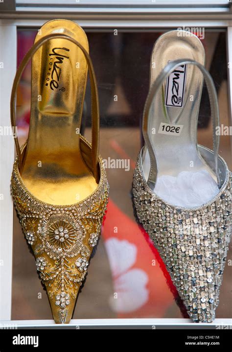 Expensive shoes in a shop window, St Paul de Vence, Provence, France ...