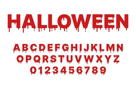 Blood halloween font. Red paint liquid, flowing english alph