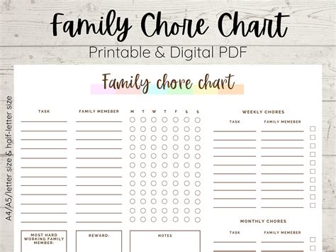 Family Chore Chart, Printable Chore Checklist, Family Checklist, Kids ...