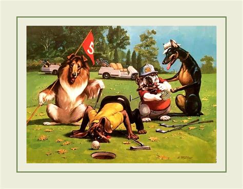 Funny Golf Poster, Dogs Playing Golf Art Print, Humorous Golfer Wall ...