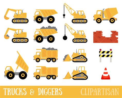 Trucks and Diggers Clipart / Construction Clipart | Etsy