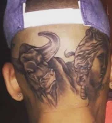 Chris Brown Extends Back-of-the-Head Ink With Angry Bull Tattoo ...