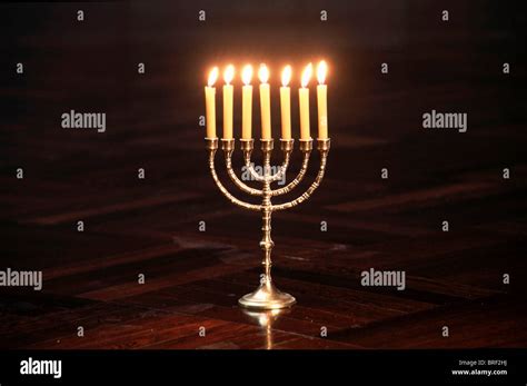 Candlestick with 7 candles, jewish menorah Stock Photo, Royalty Free ...