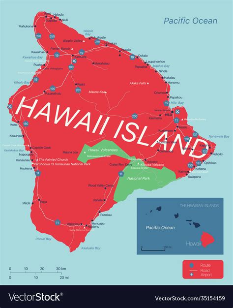 Hawaii island detailed editable map Royalty Free Vector