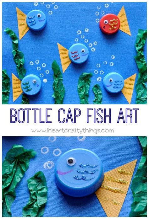 Bottle Cap Art (Fish And Flower Scene) - I Heart Crafty Things