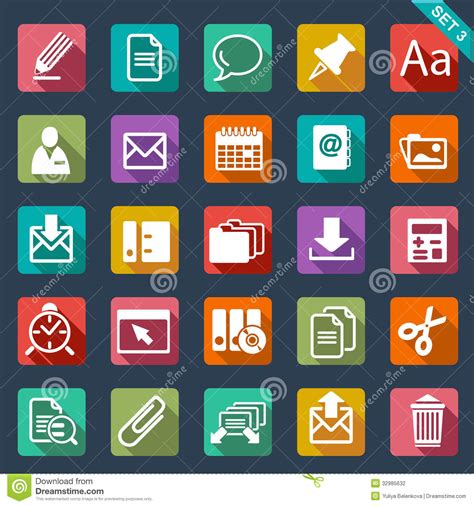 Flat icon set stock vector. Illustration of data, archive - 32985632