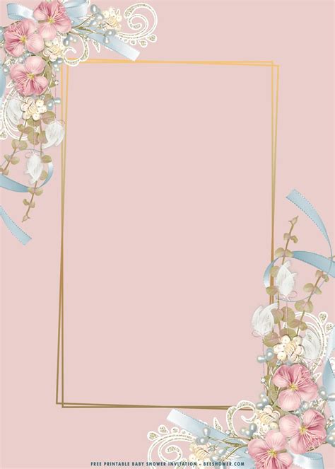 a pink and gold frame with flowers on the bottom, along with blue ...