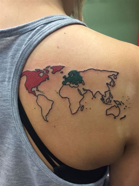 My world map tattoo, shading in the continents as I go to them | World ...