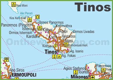 Tinos road map - Ontheworldmap.com