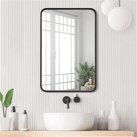 modern bathroom mirror ideas black frame rounded corners contemporary ...