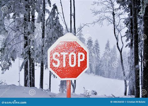 Stop Sign Covered by Snow and Frost Stock Photo - Image of bright ...