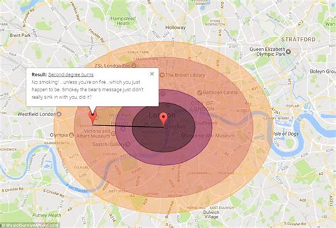 Map shows areas affected if a nuclear bomb dropped | Daily Mail Online