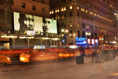 Taxis Along New York City S 7th Ave at Night Editorial Photography ...