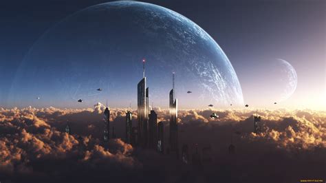 Futuristic Horizons: A Stunning Sci-Fi City HD Wallpaper