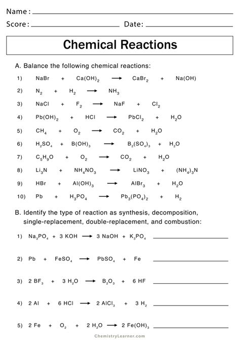 61. Classification Of Chemical Reactions Chemistry Worksheet Key ...