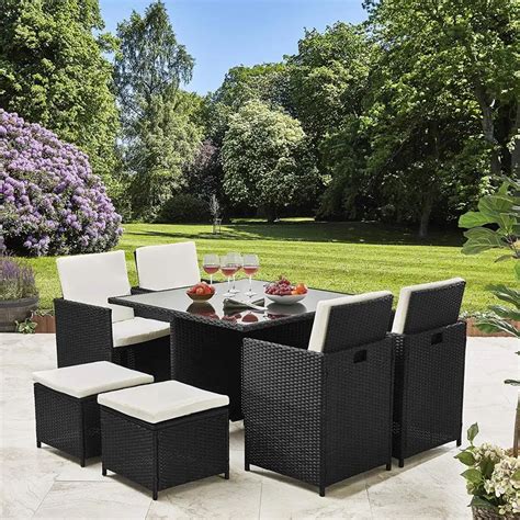 9pc Garden Rattan Furniture Cube Garden Set Wicker Cane Outdoor ...