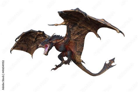 Wyvern or Dragon fantasy creature flying with mouth open to breath fire ...