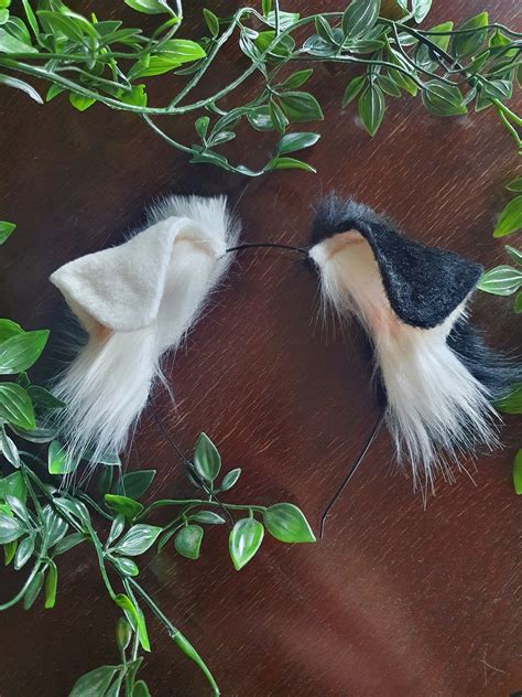 Dog Ears : Black and White Faux Fur Dog Ears Headband/ Handmade Ears ...