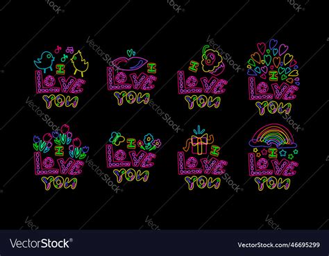 Neon love quotes doodle hand drawn collection Vector Image