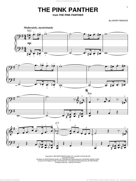 The Pink Panther, (easy) sheet music for piano solo (PDF)