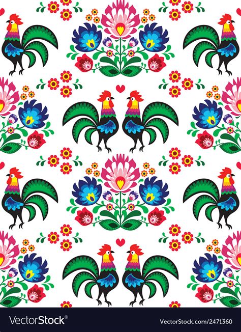 Seamless polish folk art pattern with roosters Vector Image