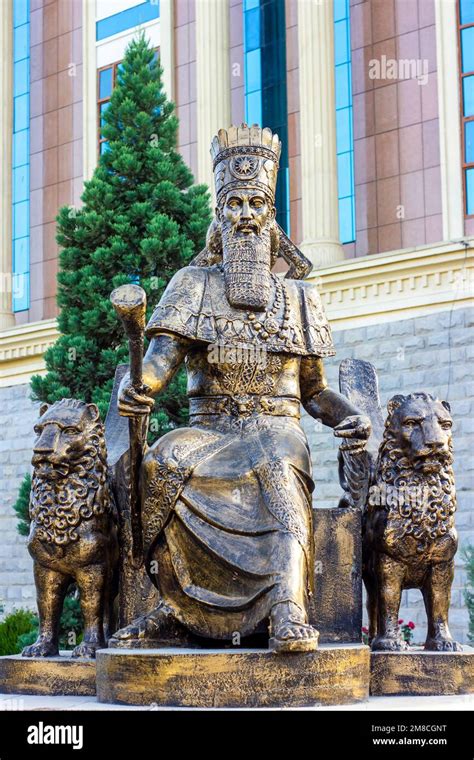 DUSHANBE, TAJIKISTAN - JULY 2, 2022: The bronze statue of Cyrus the ...